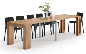 Mobili Fiver, Easy, Extendable Console Table with Extension Leaves Holder, 17.7(120.1) x35.4 in, Rustic Oak, Made in Italy