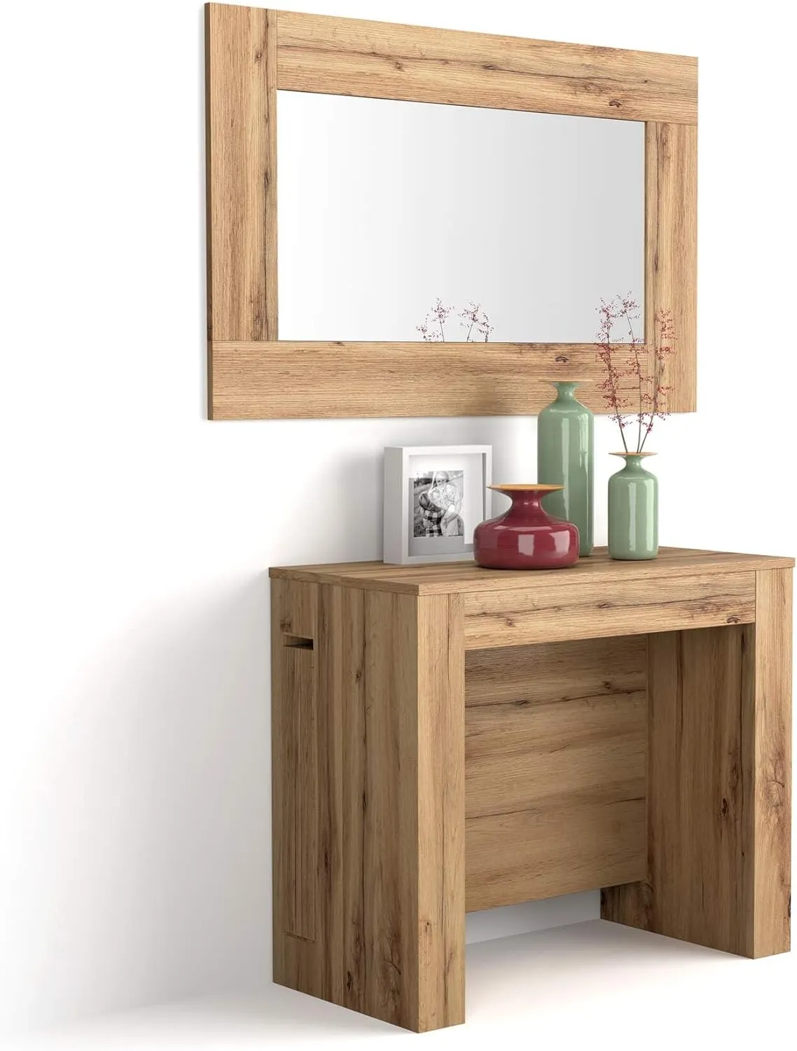 Mobili Fiver, Easy, Extendable Console Table with Extension Leaves Holder, 17.7(120.1) x35.4 in, Rustic Oak, Made in Italy