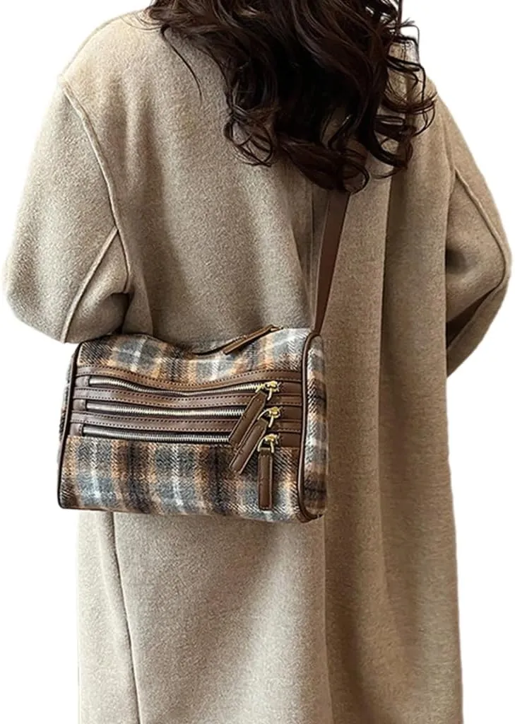 Modern Checkered Messenger Bag Crossbody Purse Handbag for the Chilly Months