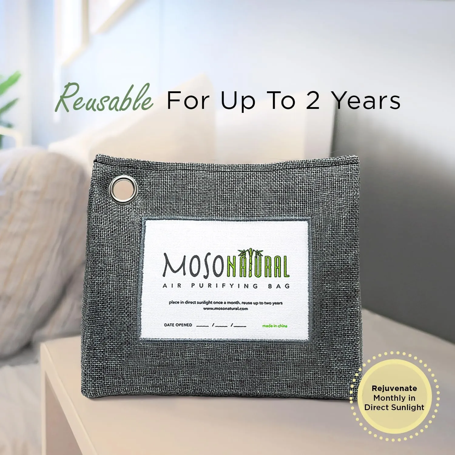 Moso Natural Air Purifying Bag 600g (21oz) Premium Bamboo Charcoal Odor Absorber | Room Deodorizer for Large Spaces, Bedroom, Kitchen, Basement | Pet Odor Eliminator for Home | Unscented (3 Pack)