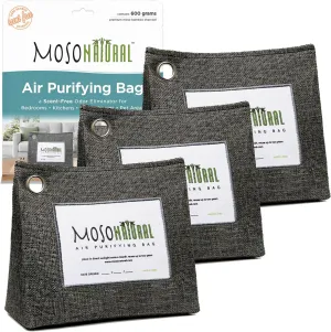 Moso Natural Air Purifying Bag 600g (21oz) Premium Bamboo Charcoal Odor Absorber | Room Deodorizer for Large Spaces, Bedroom, Kitchen, Basement | Pet Odor Eliminator for Home | Unscented (3 Pack)