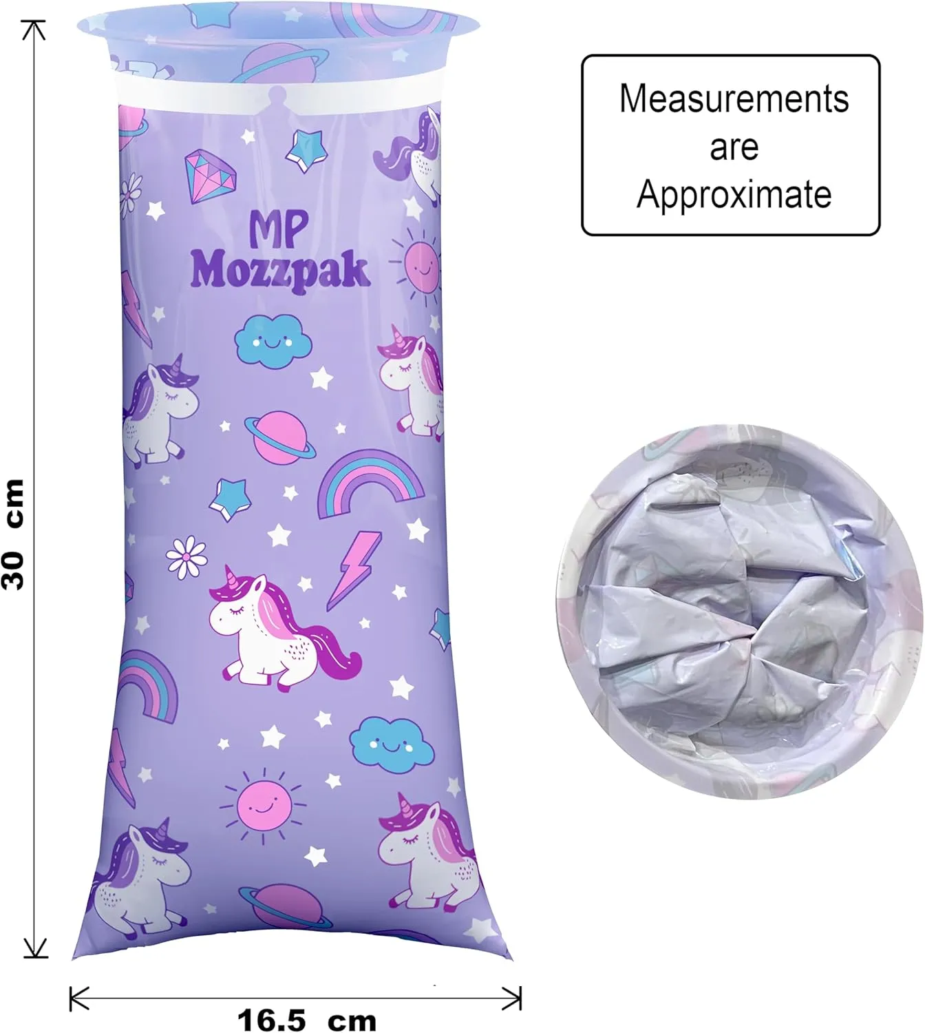 MP MOZZPAK Unicorn Kids Vomit Bags Disposable 24 Pack - Emesis Bags, Leak-Proof Barf Bags, Motion Sickness Relief for Children, Travel Friendly Puke Bags, Throw up Bags for Car, Plane, & Road Trips