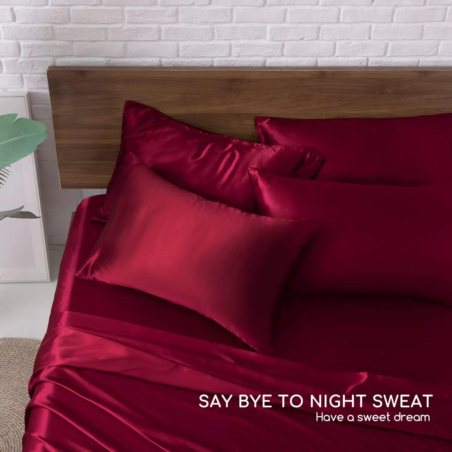 MR&HM Satin Bed Sheets, King Size Sheets Set, 6 Pcs Silky Bedding Set with 15 Inches Deep Pocket for Mattress(King, Burgundy)