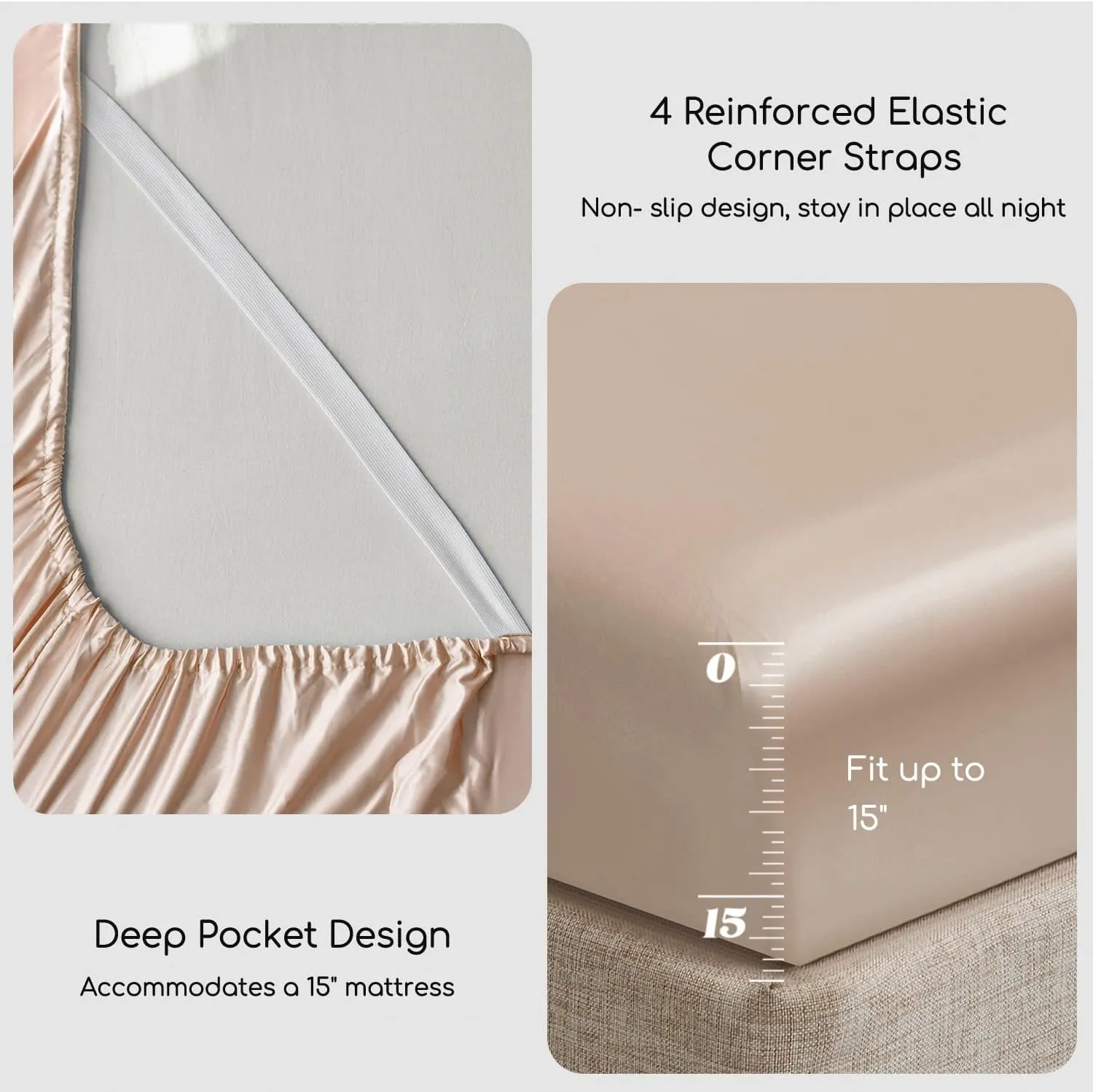 MR&HM Satin Bed Sheets, King Size Sheets Set, 6 Pcs Silky Bedding Set with 15 Inches Deep Pocket for Mattress(King, Champagne)