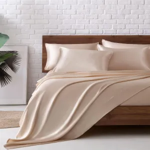 MR&HM Satin Bed Sheets, King Size Sheets Set, 6 Pcs Silky Bedding Set with 15 Inches Deep Pocket for Mattress(King, Champagne)