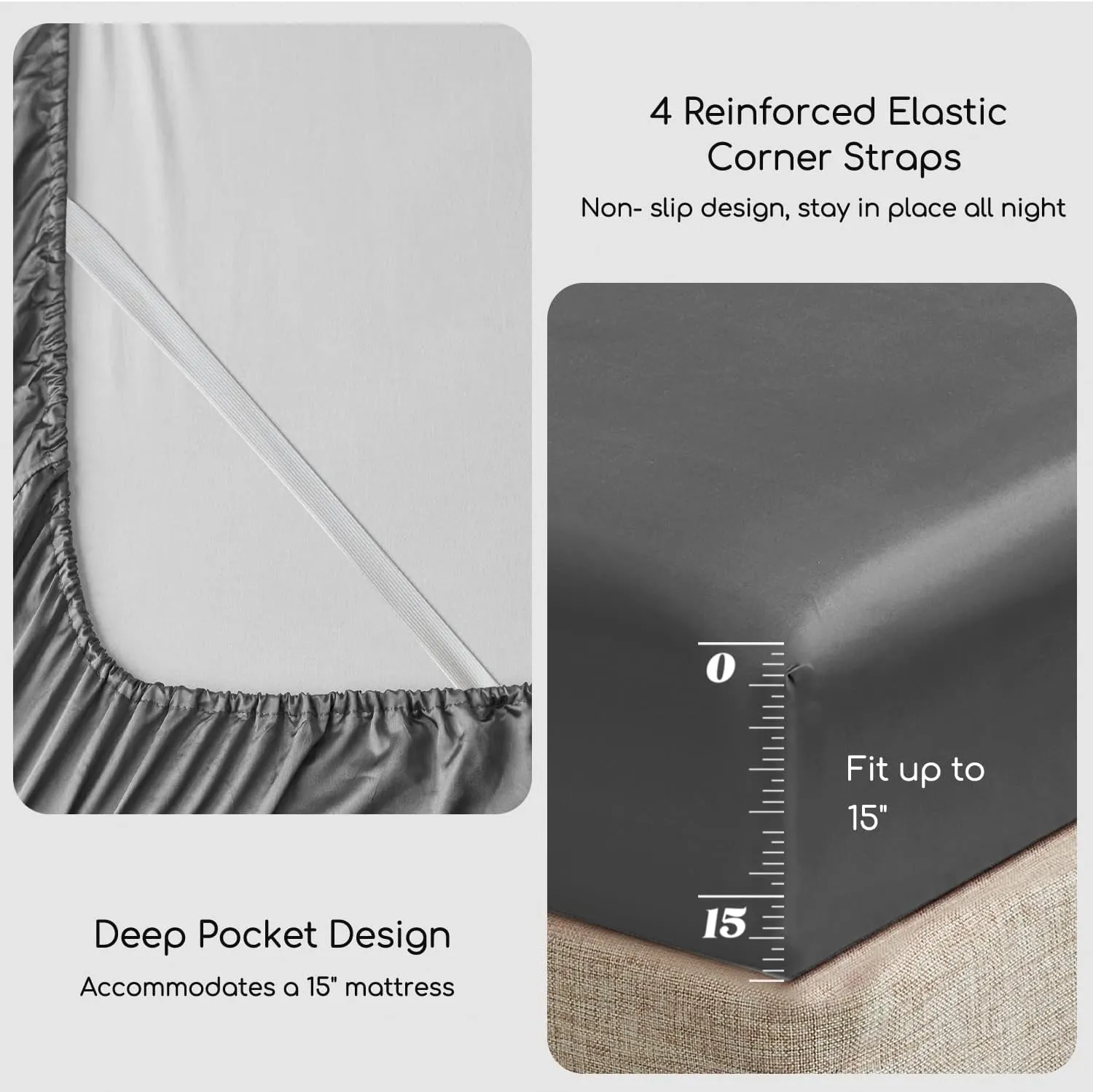 MR&HM Satin Bed Sheets, King Size Sheets Set, 6 Pcs Silky Bedding Set with 15 Inches Deep Pocket for Mattress(King, Dark Grey)
