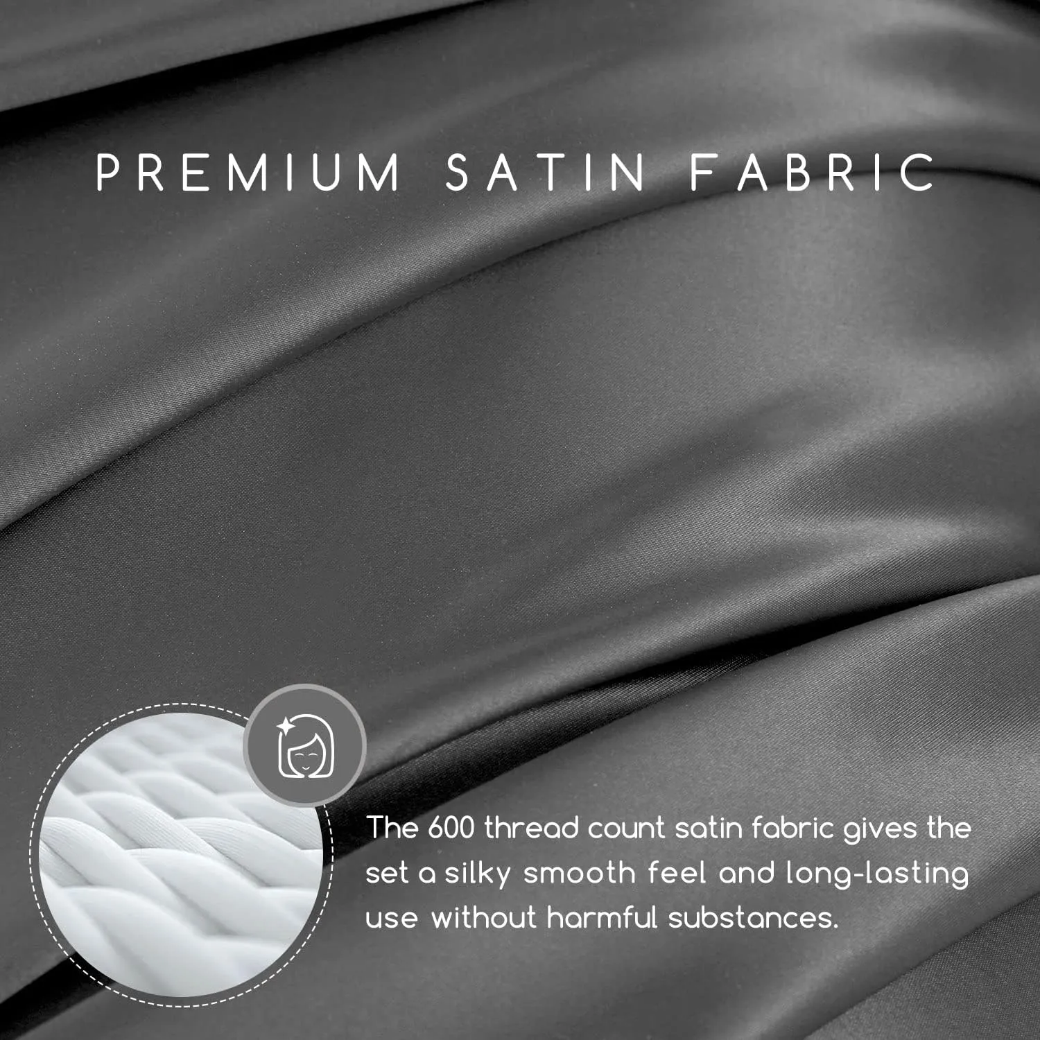 MR&HM Satin Bed Sheets, King Size Sheets Set, 6 Pcs Silky Bedding Set with 15 Inches Deep Pocket for Mattress(King, Dark Grey)