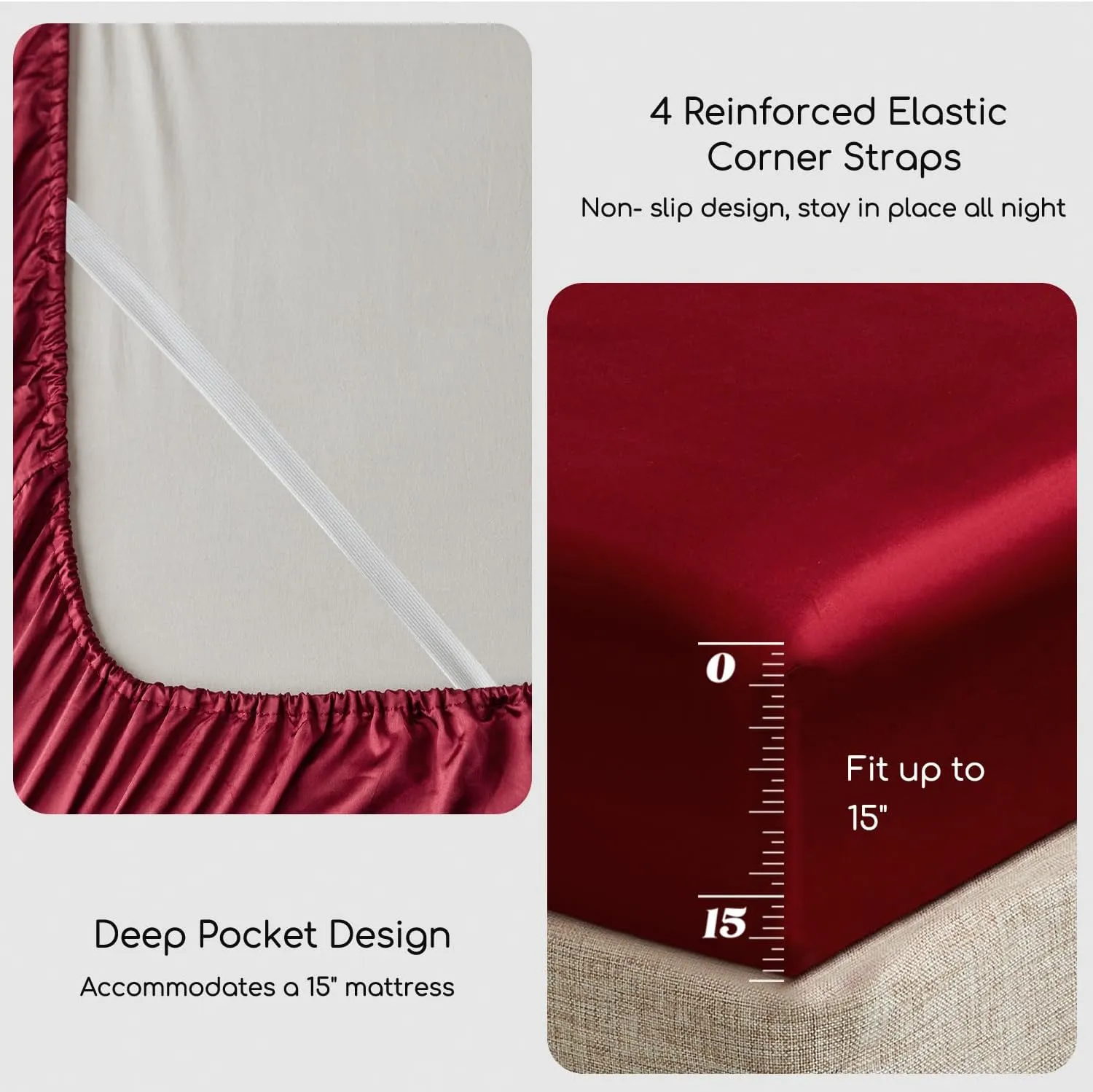 MR&HM Satin Bed Sheets, Queen Size Sheets Set, 4 Pcs Silky Bedding Set with 15 Inches Deep Pocket for Mattress (Queen, Burgundy)
