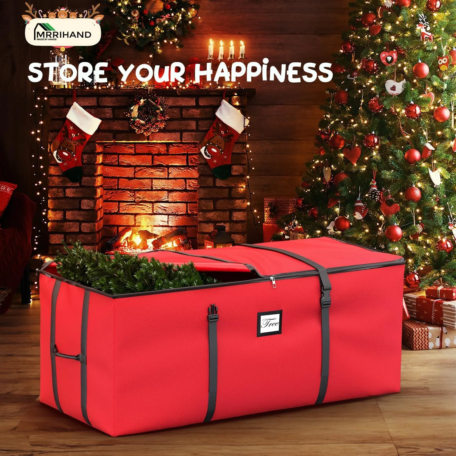 Mrrihand Christmas Tree Storage Bag, Large Artificial Christmas Tree, 9 Ft Anti-Tear Heavy-Duty 600D Oxford Cloth Christmas Tree Storage Box with Handles, Christmas Tree Storage Container (Redt)