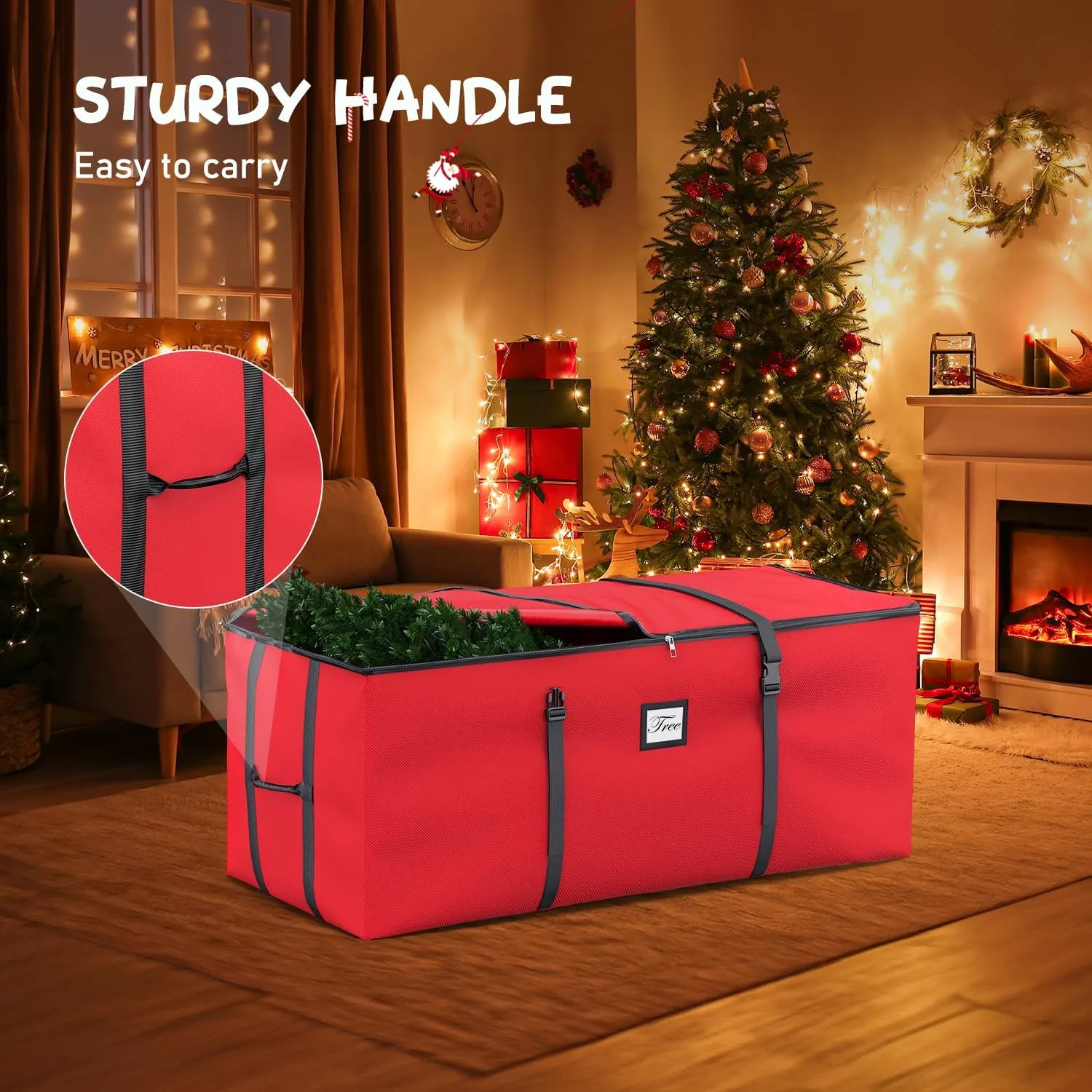 Mrrihand Christmas Tree Storage Bag, Large Artificial Christmas Tree, 9 Ft Anti-Tear Heavy-Duty 600D Oxford Cloth Christmas Tree Storage Box with Handles, Christmas Tree Storage Container (Redt)