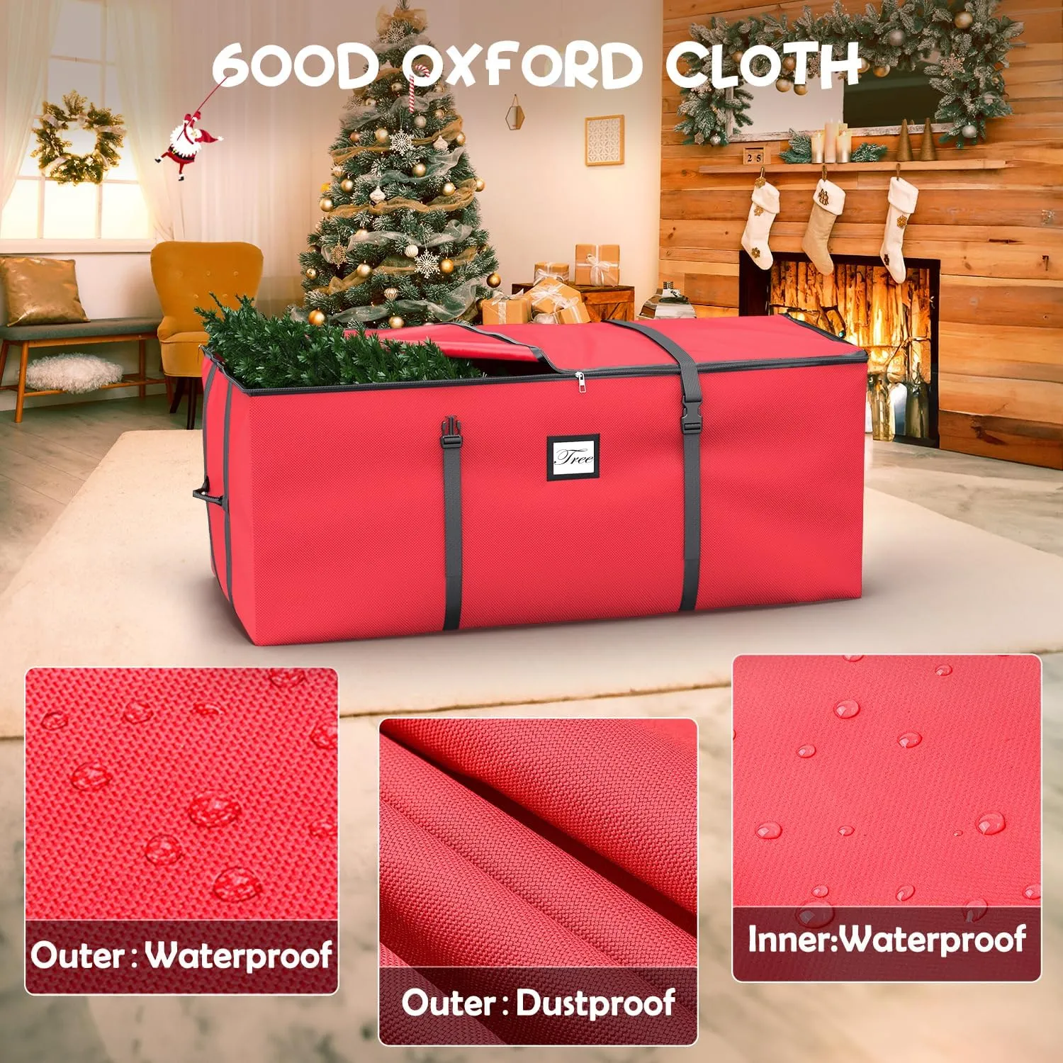 Mrrihand Christmas Tree Storage Bag, Large Artificial Christmas Tree, 9 Ft Anti-Tear Heavy-Duty 600D Oxford Cloth Christmas Tree Storage Box with Handles, Christmas Tree Storage Container (Redt)