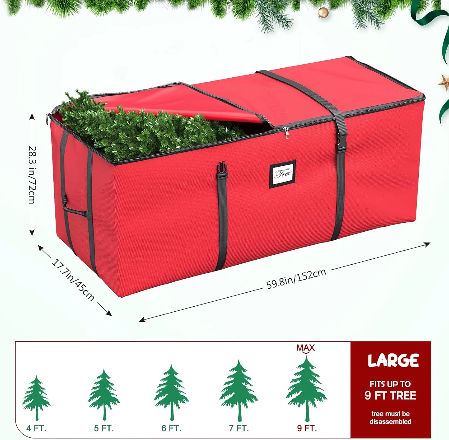 Mrrihand Christmas Tree Storage Bag, Large Artificial Christmas Tree, 9 Ft Anti-Tear Heavy-Duty 600D Oxford Cloth Christmas Tree Storage Box with Handles, Christmas Tree Storage Container (Redt)