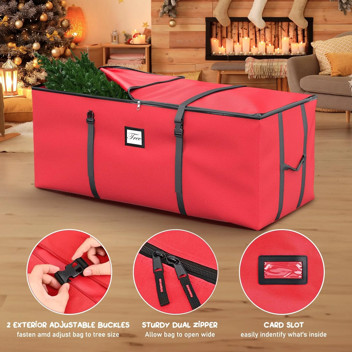 Mrrihand Christmas Tree Storage Bag, Large Artificial Christmas Tree, 9 Ft Anti-Tear Heavy-Duty 600D Oxford Cloth Christmas Tree Storage Box with Handles, Christmas Tree Storage Container (Redt)