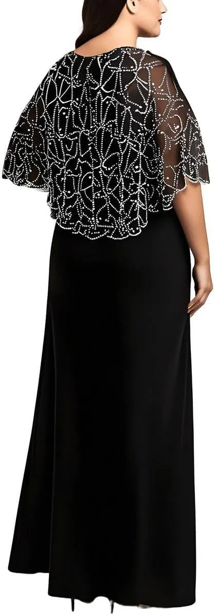MSK Womens Plus Knit Cape Sleeves Evening Dress