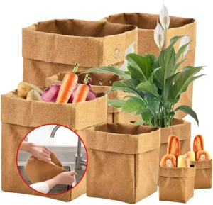 Multiuse Kraft Paper Bags for Office and Home - 4 Sizes, Washable, Study, Degradable - Perfect for Live Plants, Onion Storage, Potatoes - 8pcs/Set