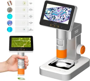 MX2-AS Microscope for Kids, 2-in-1 Handheld Miniscope, 1600X Digital Microscope with 4.3-inch 1080P Screen, Educational Kids Microscopes Kit for Boys Girls