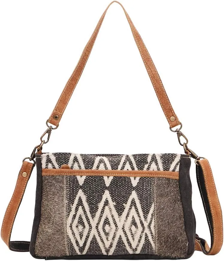 Myra Bag Tedious Upcycled Canvas & Cowhide Small Crossbody Bag S-1447 Gray