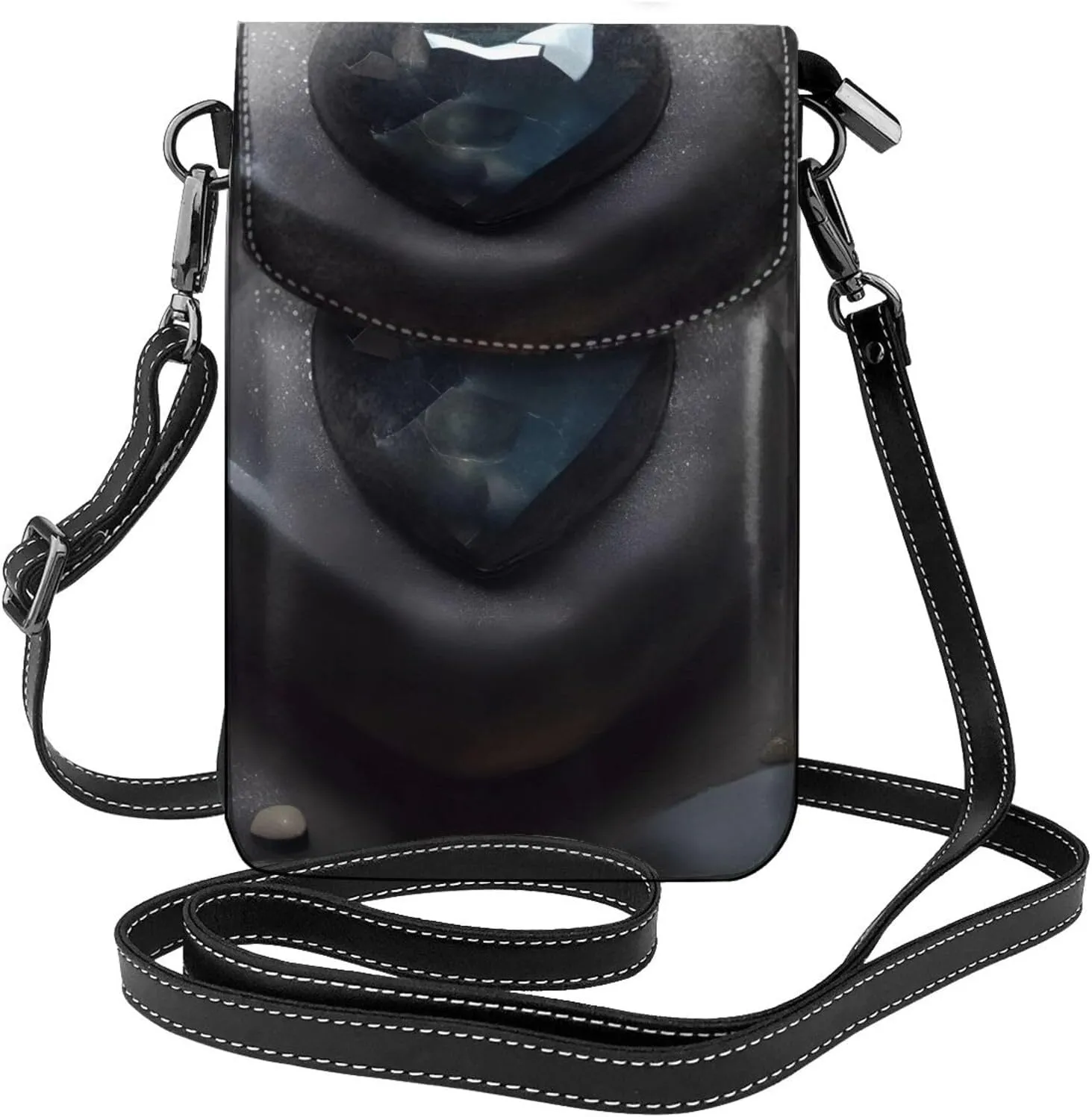 Mysterious Love Stone Zippered Crossbody Bag, Women'S Shoulder Bag With Card Slot, Removable Shoulder Strap, 7.6 X 4.9 In., Black