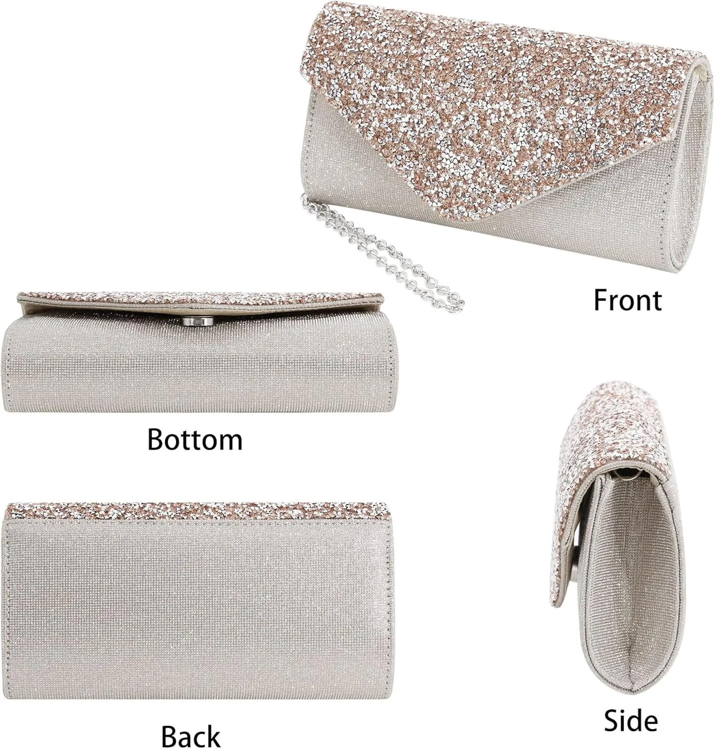 Naimo Flap Dazzling Rhinestone Clutch Bag Evening Bag Purse With Detachable Chain For Wedding and Party