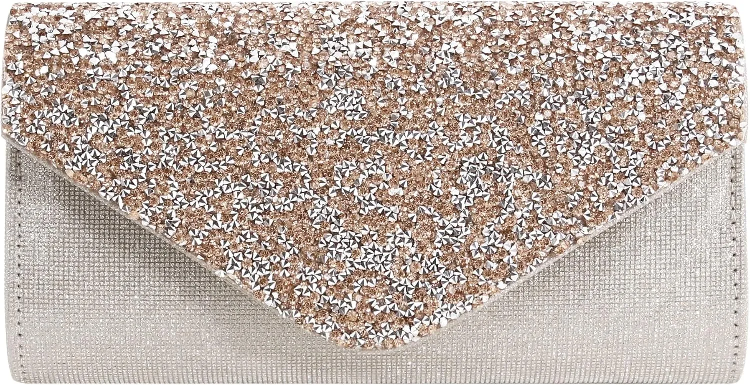 Naimo Flap Dazzling Rhinestone Clutch Bag Evening Bag Purse With Detachable Chain For Wedding and Party
