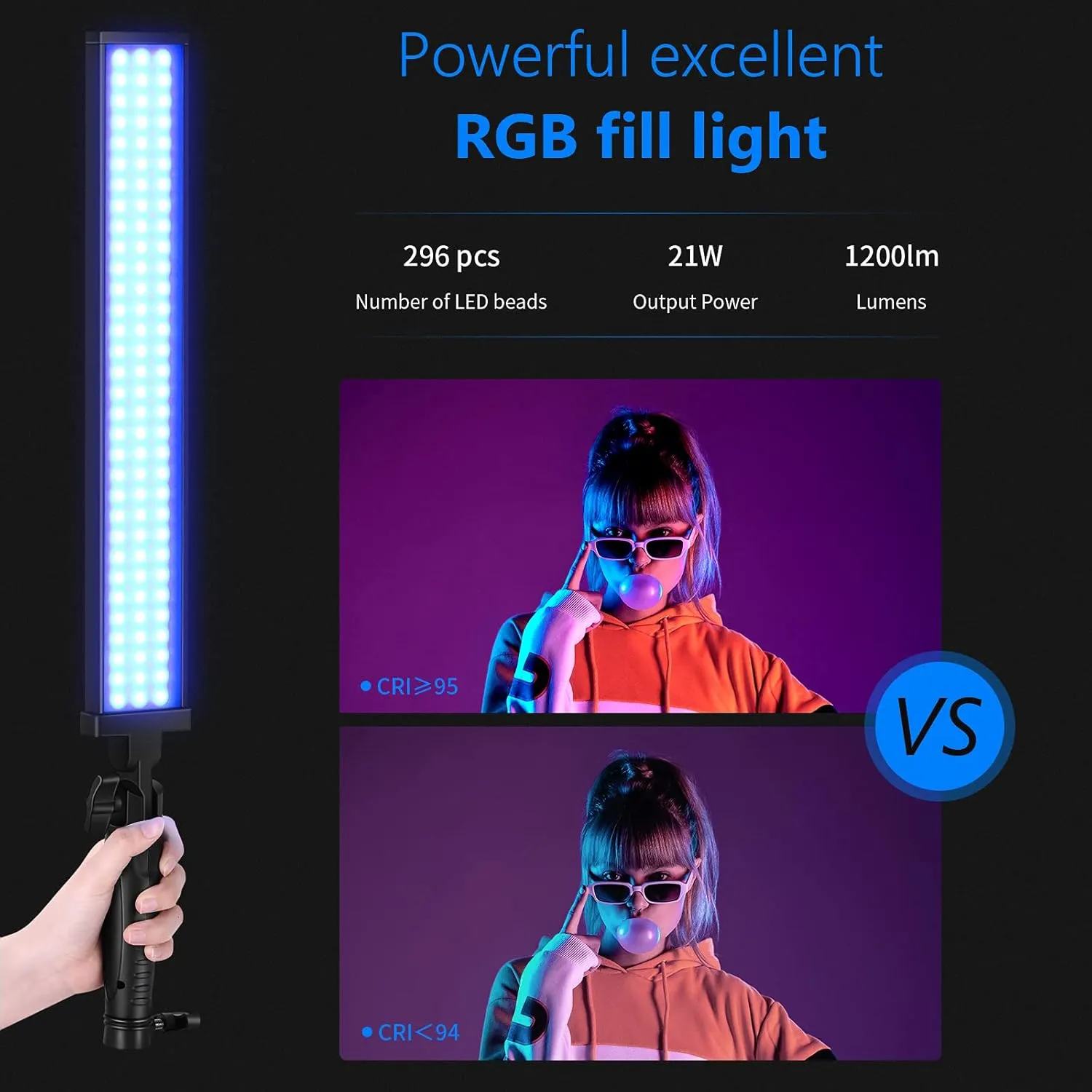 Neewer 2-Pack RGB LED Light Stick Kit, 21W Dimmable 3200K~5600K Bi-Color Handheld Light with 2.4G Remote/360° Full Color/CRI 95 /10 Scenes/Stand/Bag for YouTube and Studio Photography