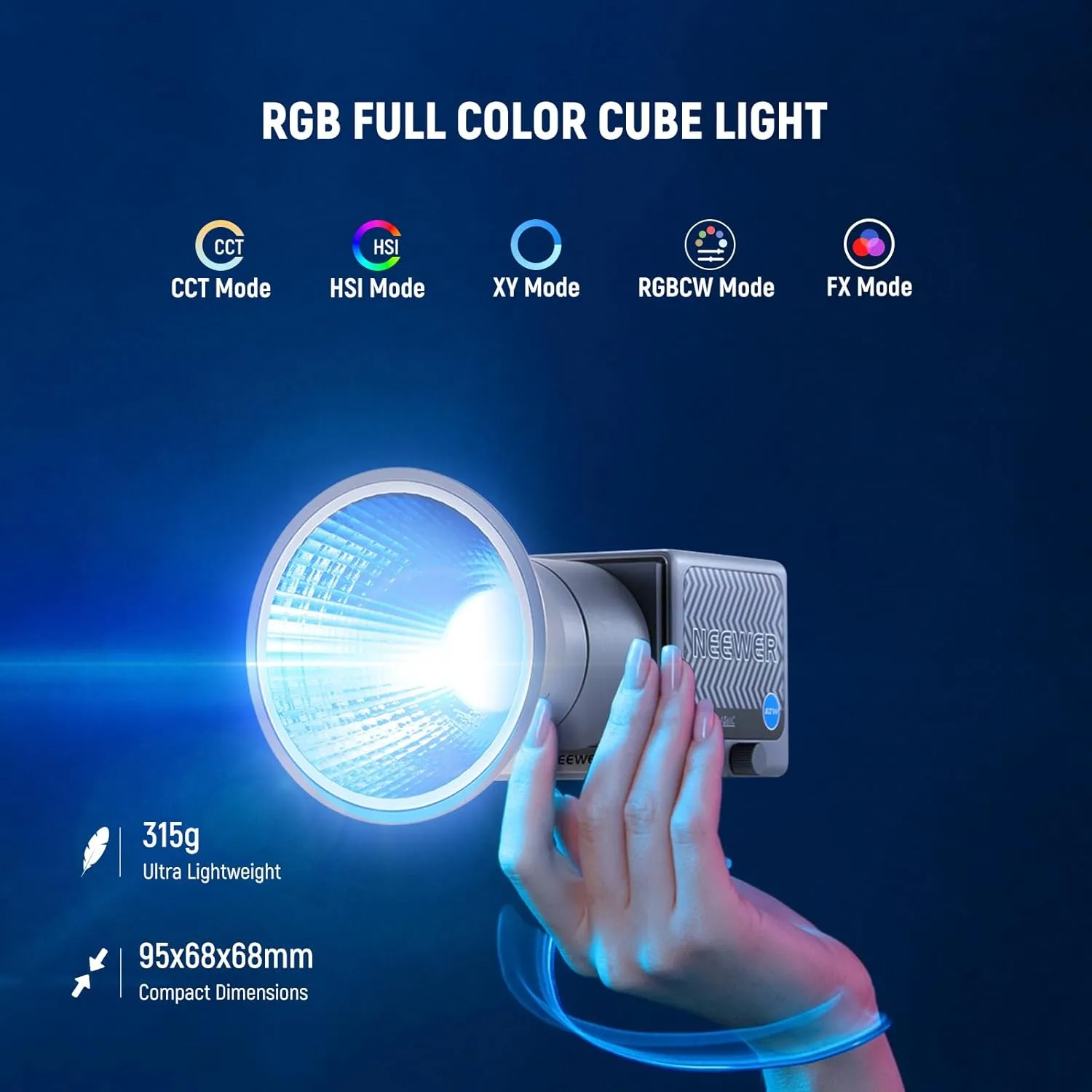 NEEWER 60W Portable RGB LED Video Light Handheld Fill Light, APP/2.4G/Panel Control 18 Scenes 8700Lux/1m 2700-6500K CRI97  Dimmable COB Continuous Output Lighting for Video Recording Streaming, HS60C
