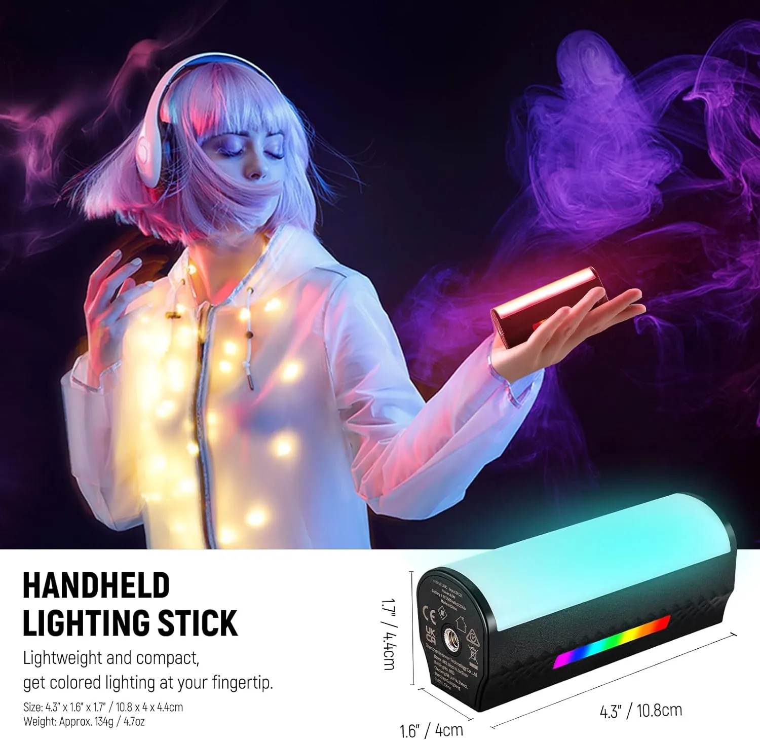 NEEWER Magnetic Handheld Light Wand with APP Control, 360° Full RGB Mini LED Video Light Stick with 2550mAh Battery, 2500K~8500K Dimmable CRI 97 with 17 Light Scenes for Photography Vlog TikTok, TL97C