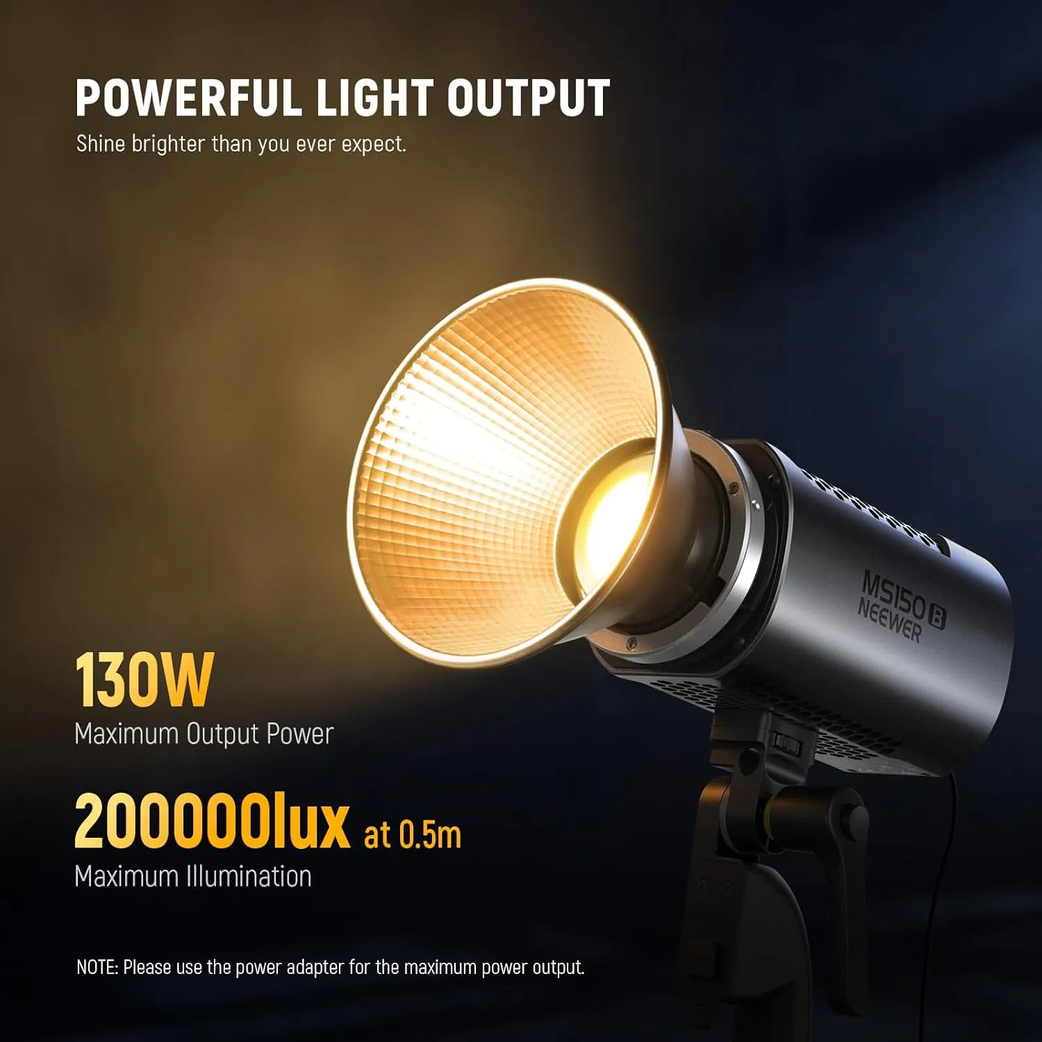 NEEWER MS150B 130W Bi Color LED Video Light, Mini COB Portable Photography Lighting with App Control,2.4G Mode, Bowens Mount Continuous Output Lighting, 200000 lux/0.5m, 2700K-6500K, CRI97 , 12 Scenes