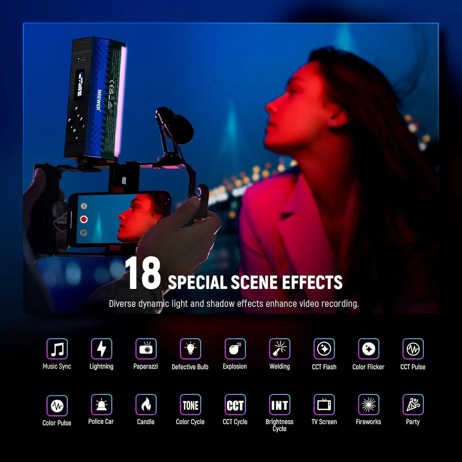 NEEWER Pro Magnetic Handheld Light Wand with APP DMX Control/Custom Effects/Light Group, 360° Full RGB, 3200mAh 2500~10000K Dimmable LED Lighting CRI97 17 Scenes for Video Recording Streaming, TL98C