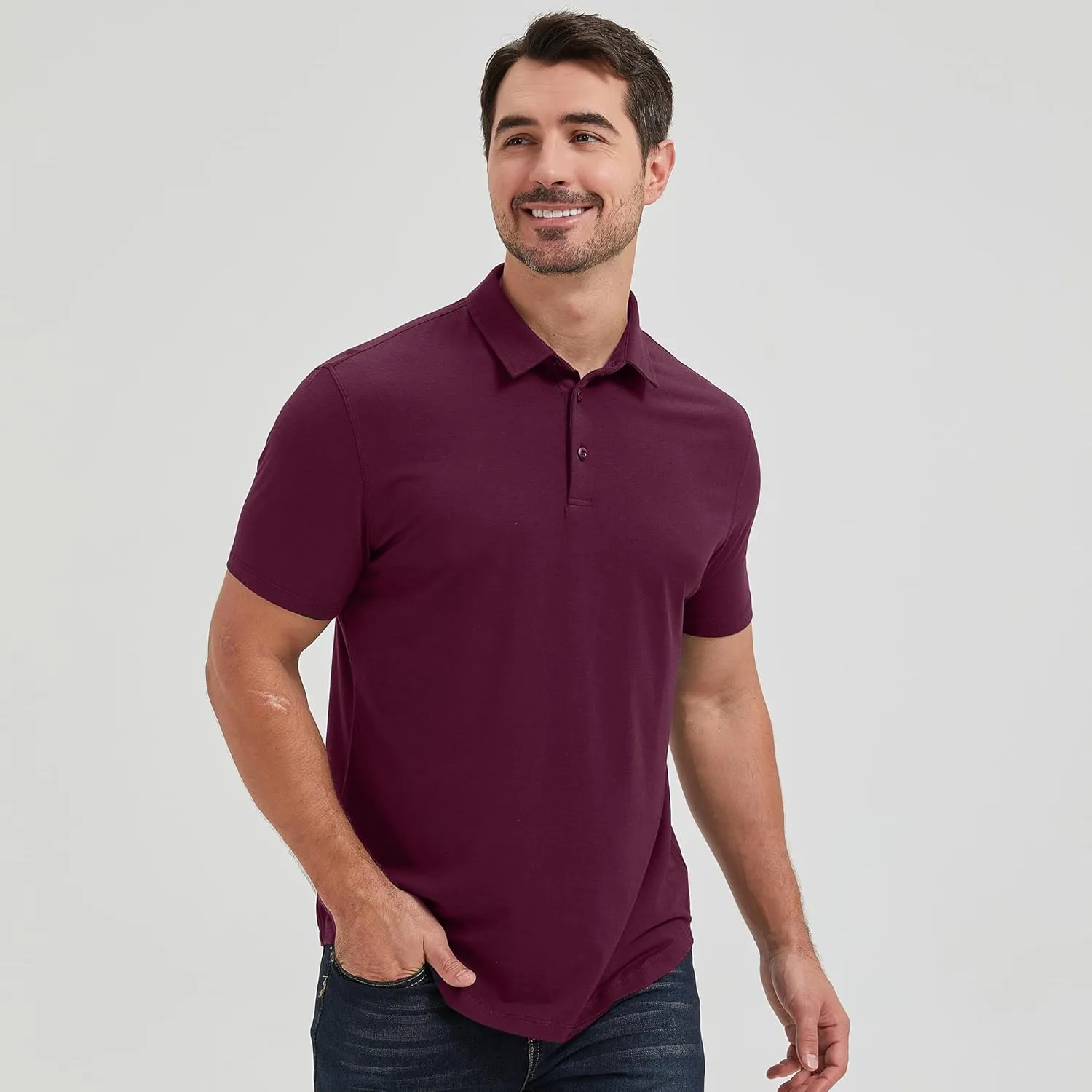 netdraw Mens Lightweight Bamboo Viscose Polo Ultra Soft Curved Hem UPF 50  Casual Collared Golf Shirt