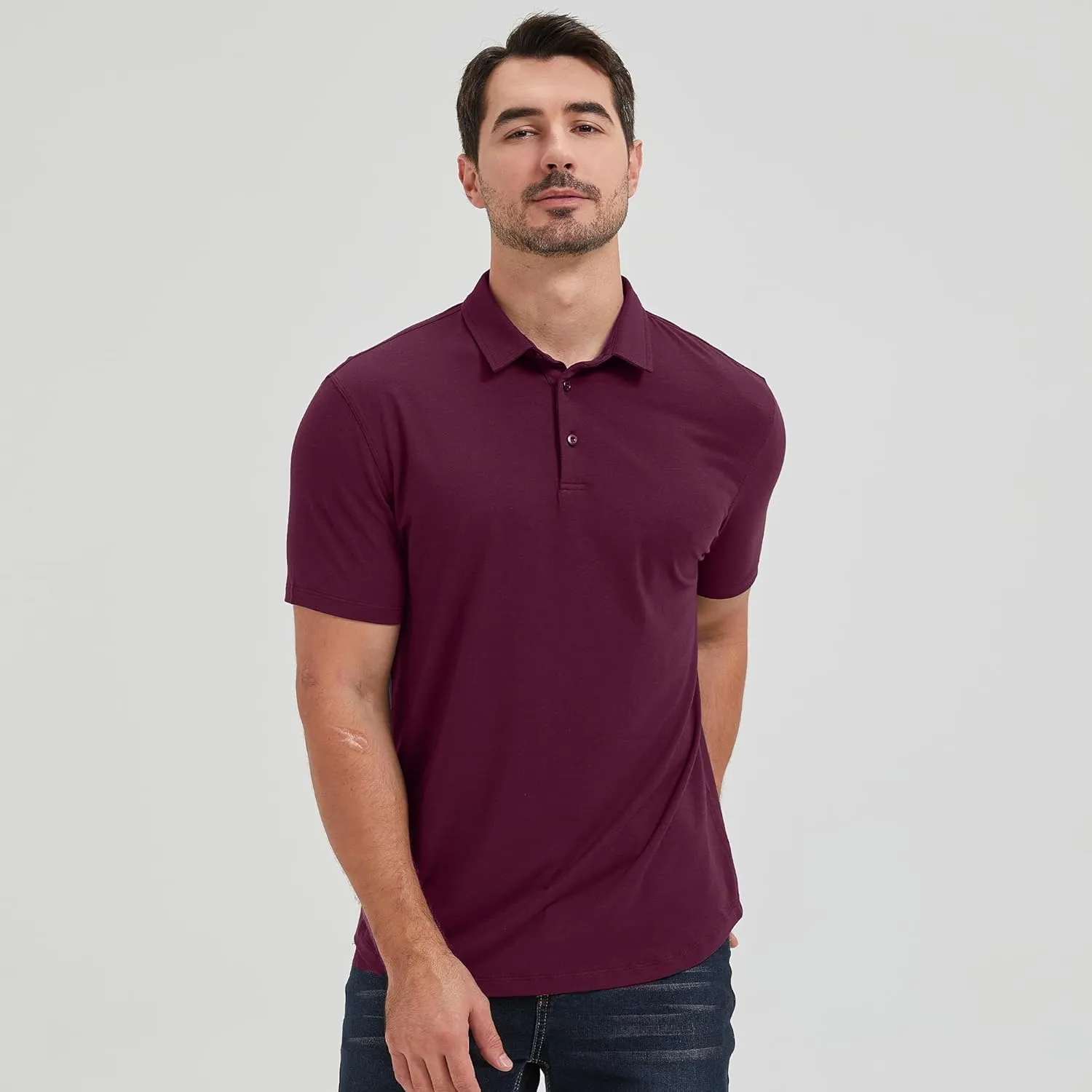 netdraw Mens Lightweight Bamboo Viscose Polo Ultra Soft Curved Hem UPF 50  Casual Collared Golf Shirt