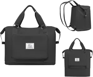 New upgrade travel duffel bag,waterproof gym tote bag,weekender overnight bags,dry and wet separate sports portable shoulder bag with Large capacity, expandable and foldable (Black)