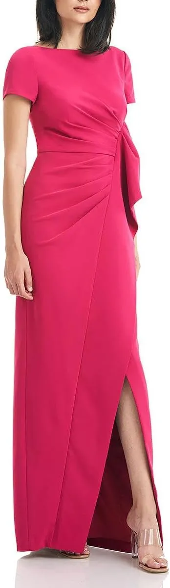 New York Womens Cascade Ruffle Column Evening Dress