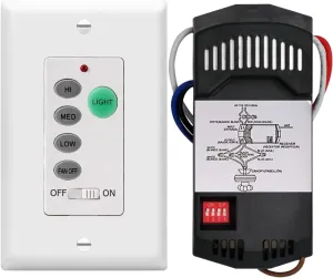 Nexete Universal Ceiling Fan & Light in Wall Remote Control Kit, 3 Speed, dimmer, 4-DIP Switch and Receiver Compatible with Hampton Bay Harbor Breeze Hunter (Remote & Receiver)