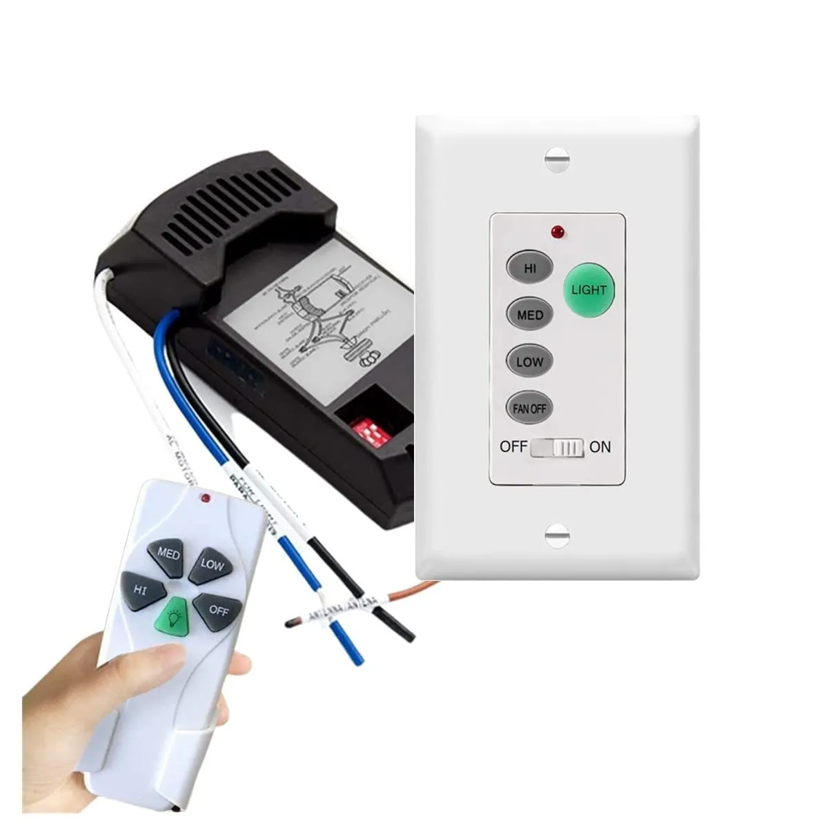 Nexete Universal Ceiling Fan Remote Control Kit,Wall Remote Switch & Hand Hole Remote with a Receiver,Dip Switch with Adjustable 3 Speed, Light Dimmer,Compatible with Hampton Bay Harbor Breeze Hunter