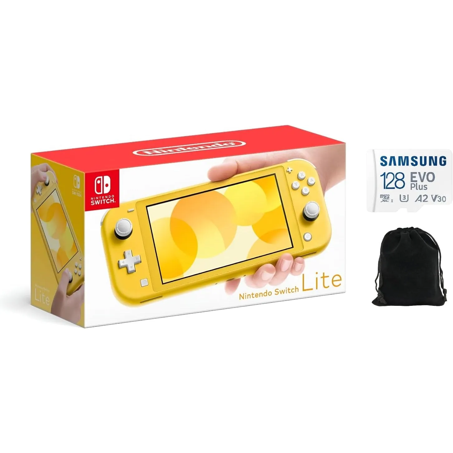 Nintendo Switch Lite Handheld Console - Yellow, Japanese Version, Compatible with US Region, Includes 128GB Micro SD Card and Storage Pouch