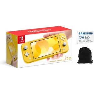 Nintendo Switch Lite Handheld Console - Yellow, Japanese Version, Compatible with US Region, Includes 128GB Micro SD Card and Storage Pouch