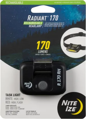 Nite Ize Radiant 170 Rechargeable Headlamp - Durable Headlamp with Rechargeable 170 Lumen Light - Great for Camping, Hiking & at-Home Projects - Black