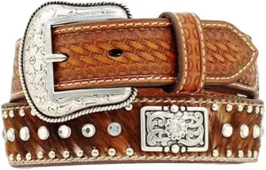 Nocona Belt Co. Boys' Unisex-Kid Rhinestone Hair-On-Hide Leather Brown 20
