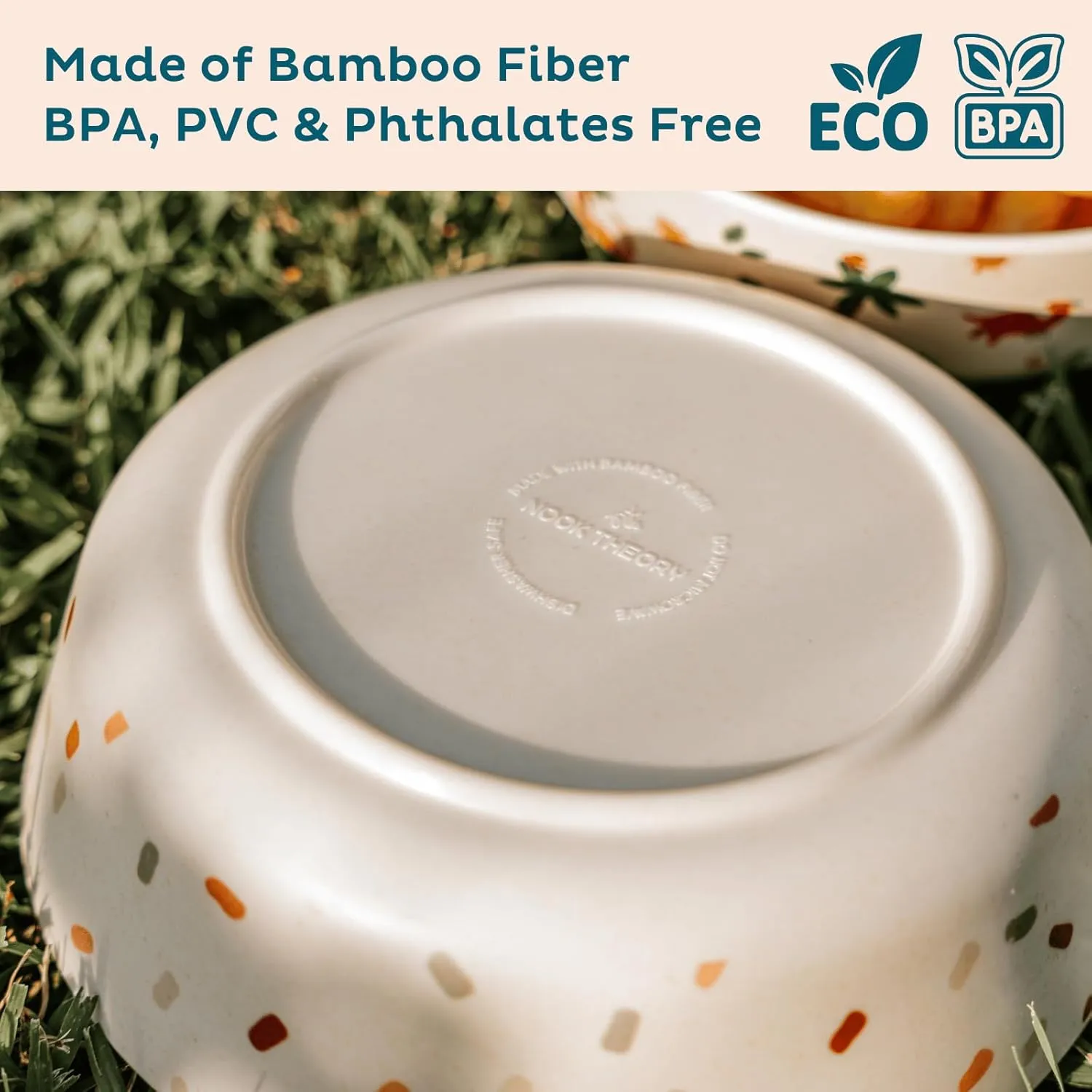 Nook Theory 4 Pack Bamboo Bowls - 18 Oz Reusable Toddler and Kids Bowl, Dishwasher Safe - Not Microwavable Bamboo Dishes (Wildflower)