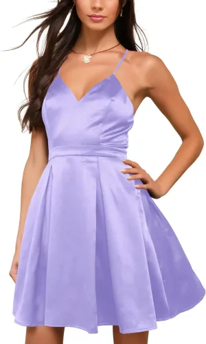 Nova In Sky Women's Cocktail Dress Sexy V Neck Sleeveless Satin Pleated A Line Work Formal Wedding Guest Party Dress Purple03 L