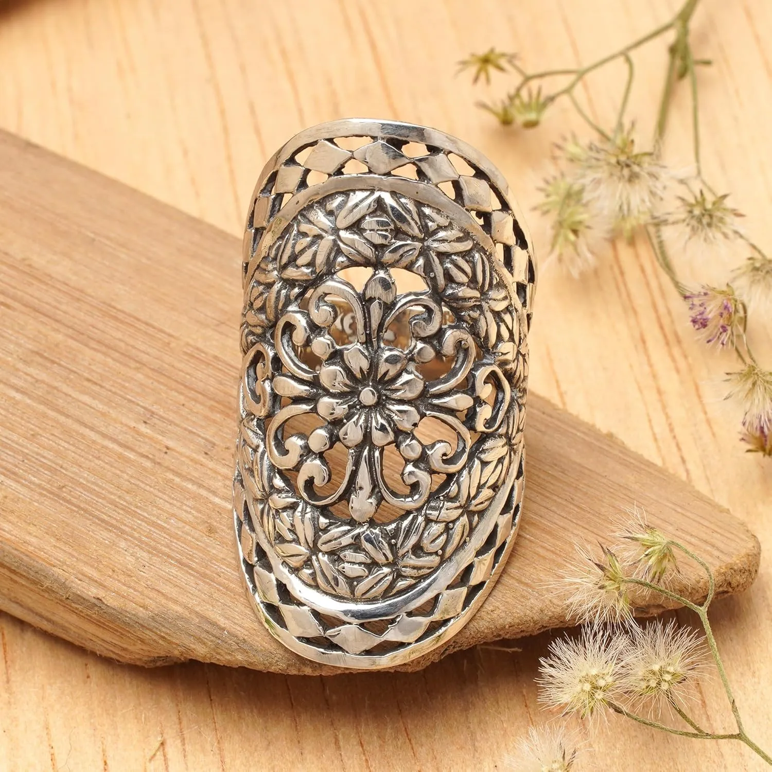NOVICA Artisan Handmade .925 Sterling Silver Cocktail Ring Flower Indonesia Floral 'Basket of Blooms'
