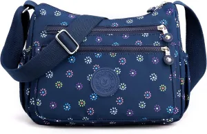 Nylon Floral Multi-Pocket Crossbody Purse Bags for Women Travel Shoulder Bag