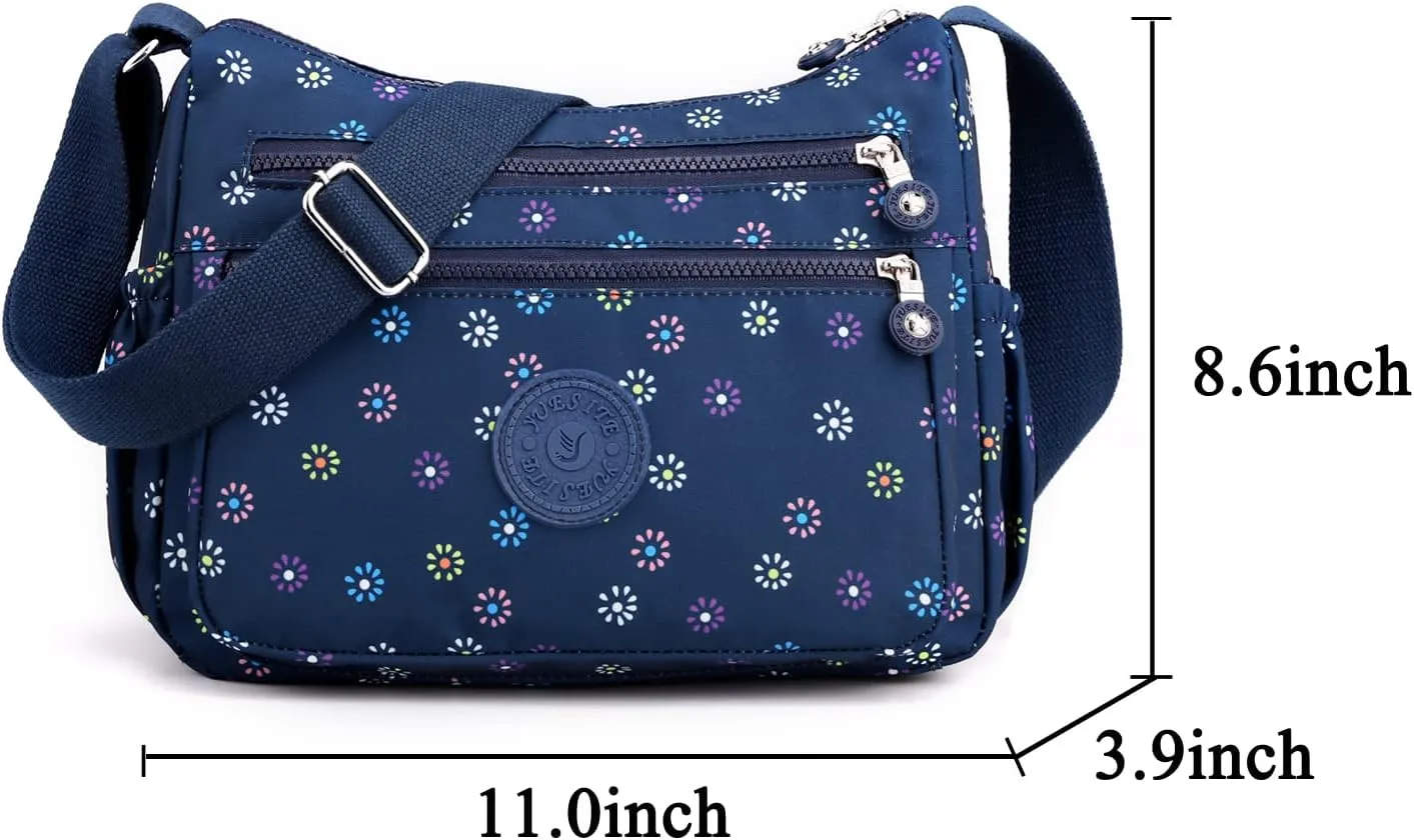 Nylon Floral Multi-Pocket Crossbody Purse Bags for Women Travel Shoulder Bag