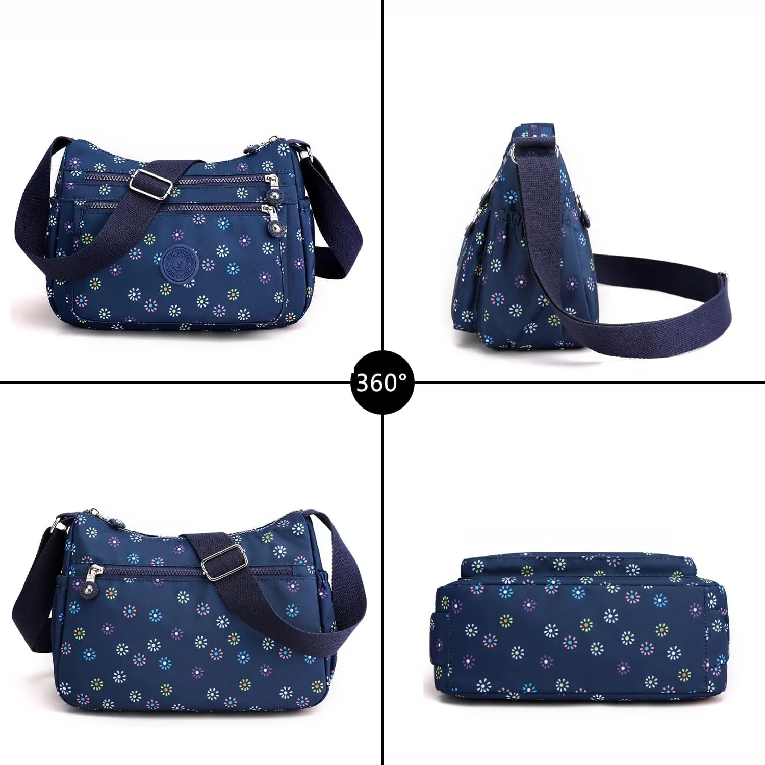 Nylon Floral Multi-Pocket Crossbody Purse Bags for Women Travel Shoulder Bag