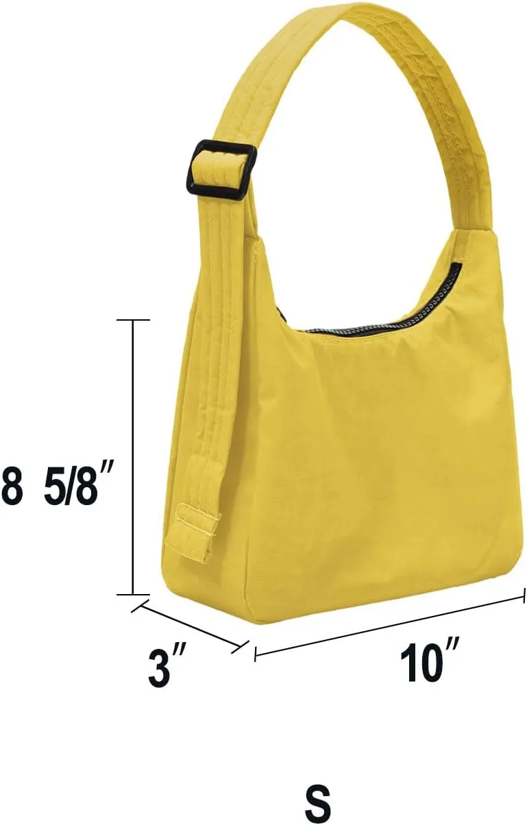 Nylon Shoulder Bag - Adjustable Quilted Strap, Structured Slouchy Design with Interior Zip Pocket