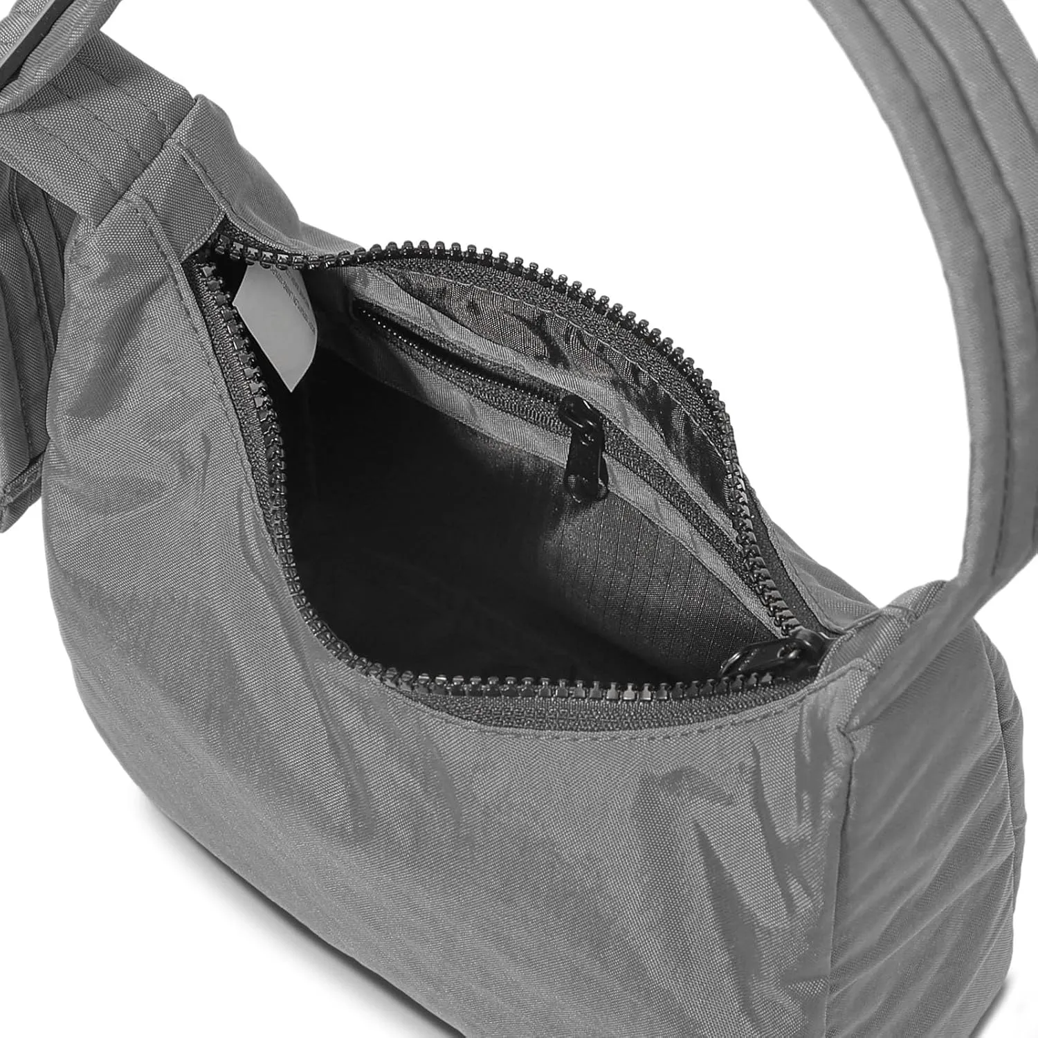 Nylon Shoulder Bag - Adjustable Quilted Strap, Structured Slouchy Design with Interior Zip Pocket