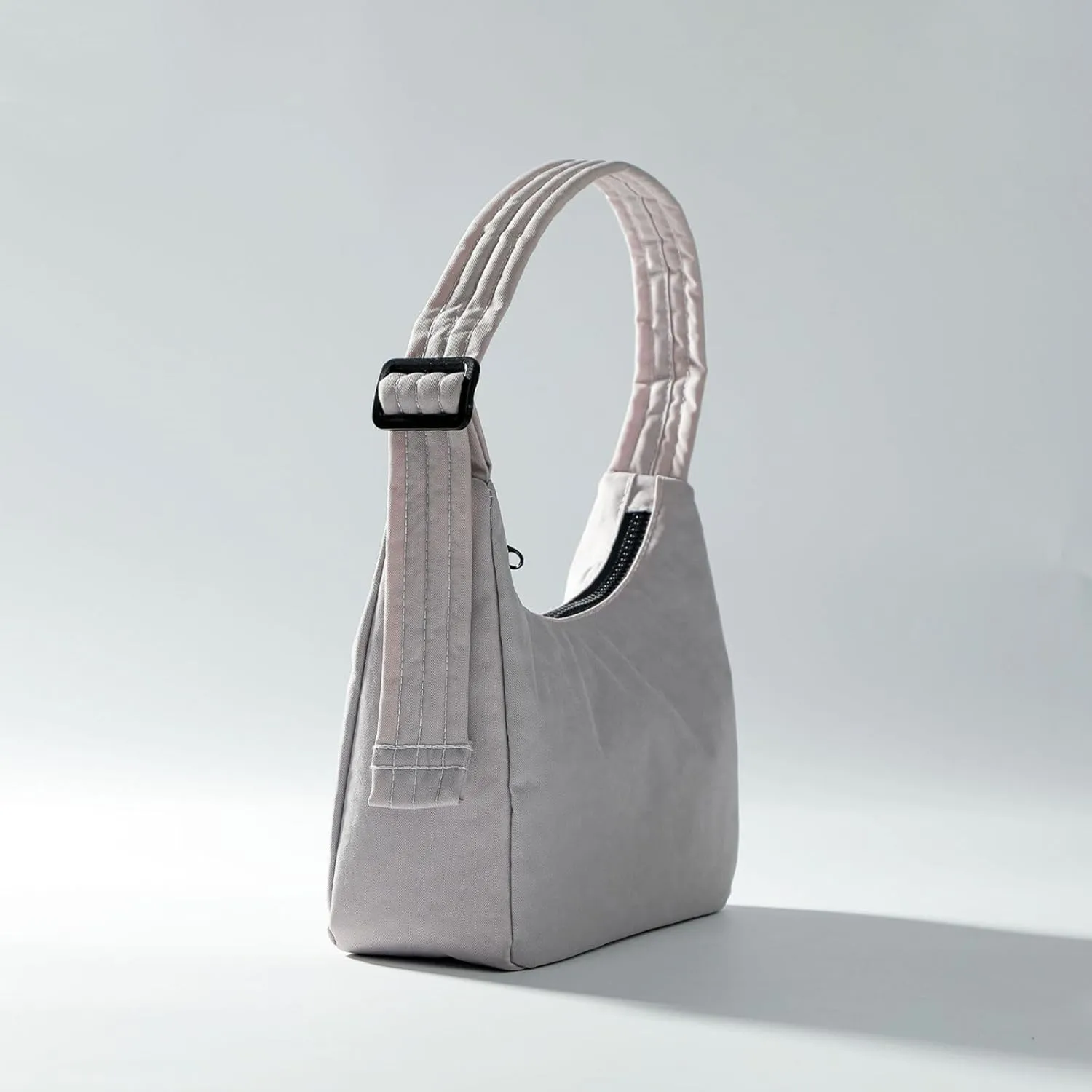 Nylon Shoulder Bag - Adjustable Quilted Strap, Structured Slouchy Design with Interior Zip Pocket