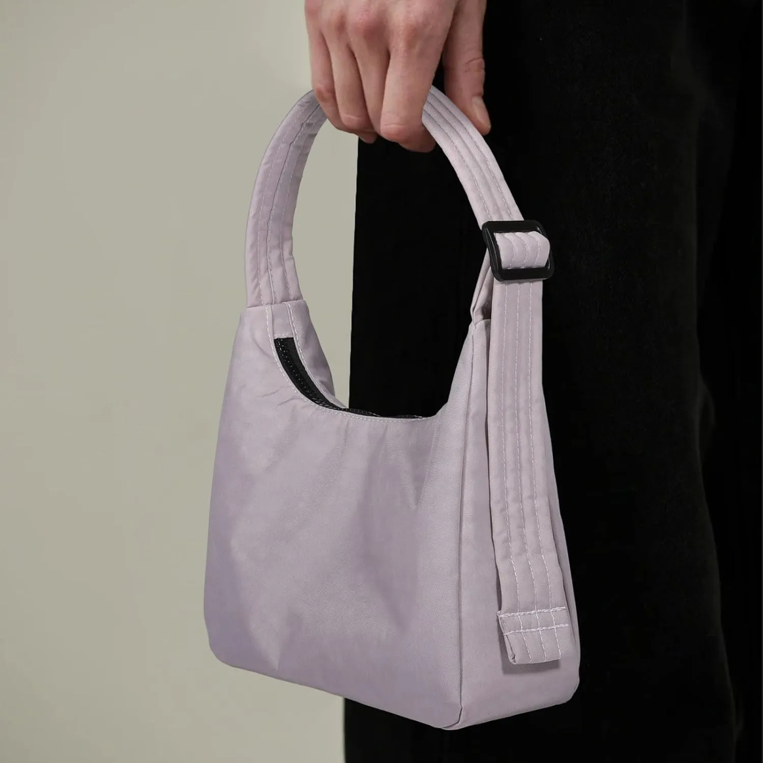 Nylon Shoulder Bag - Adjustable Quilted Strap, Structured Slouchy Design with Interior Zip Pocket