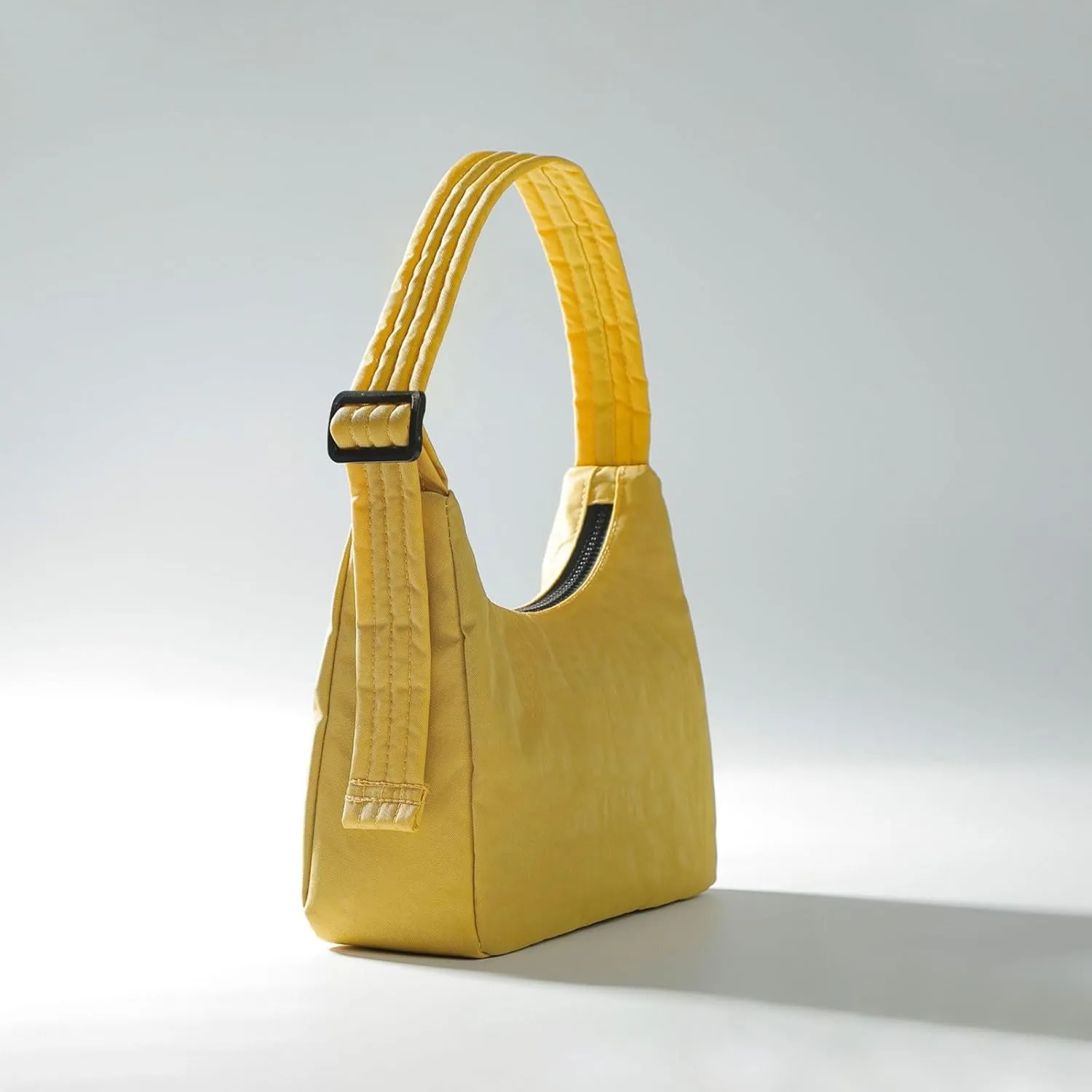 Nylon Shoulder Bag - Adjustable Quilted Strap, Structured Slouchy Design with Interior Zip Pocket